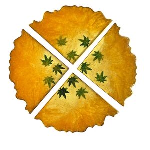 Gold and Green Leaf Coaster Set of 4